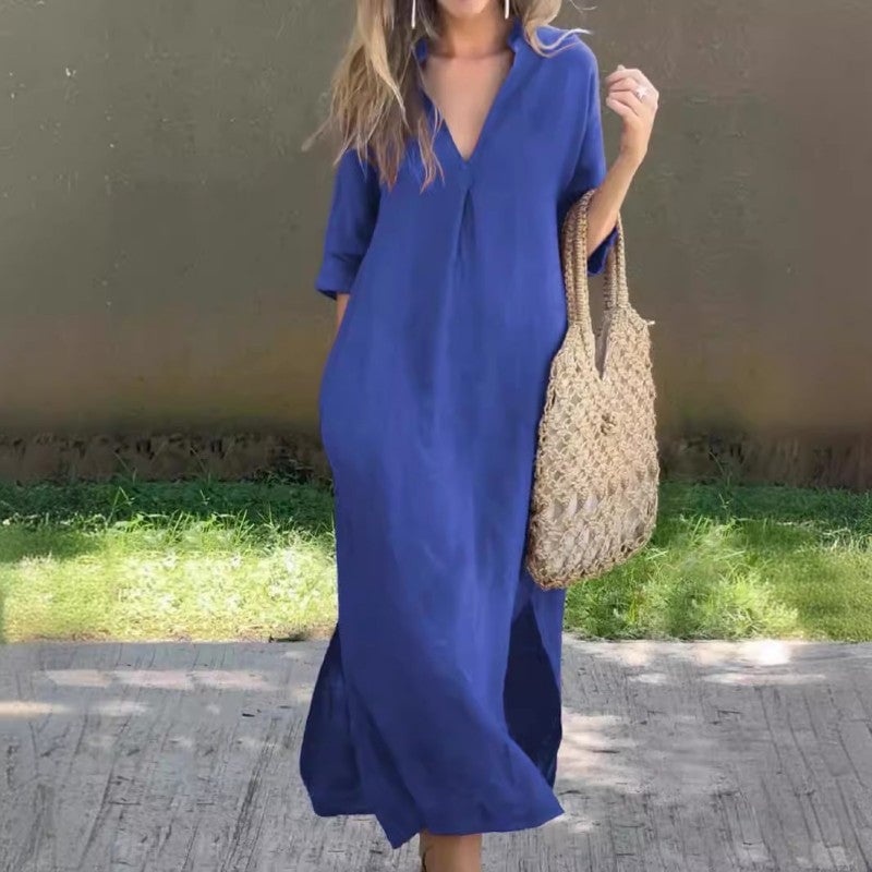 Robe longue à coupe ample avec manches courtes