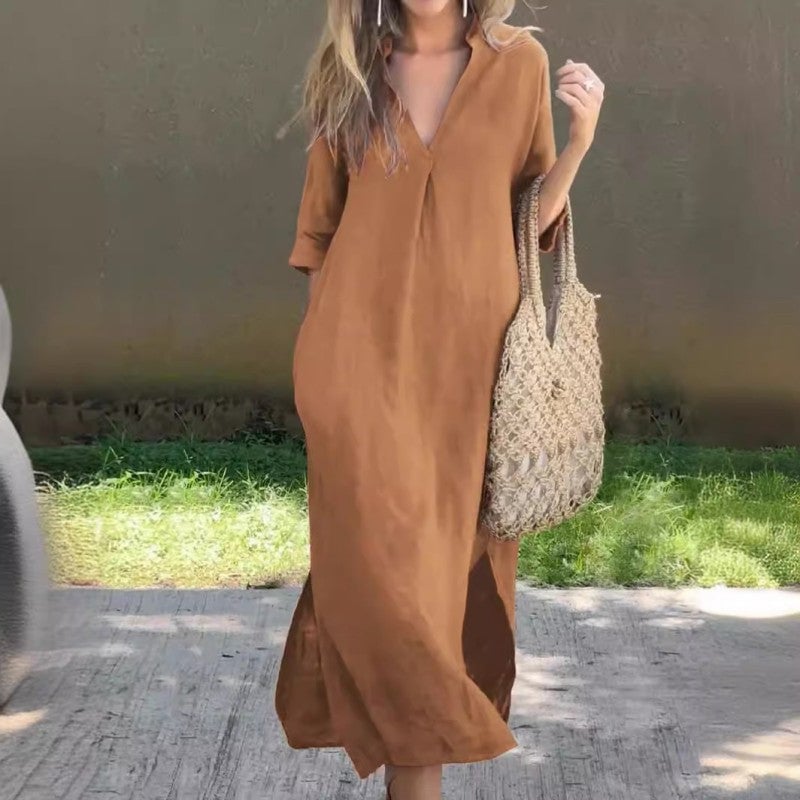 Robe longue à coupe ample avec manches courtes