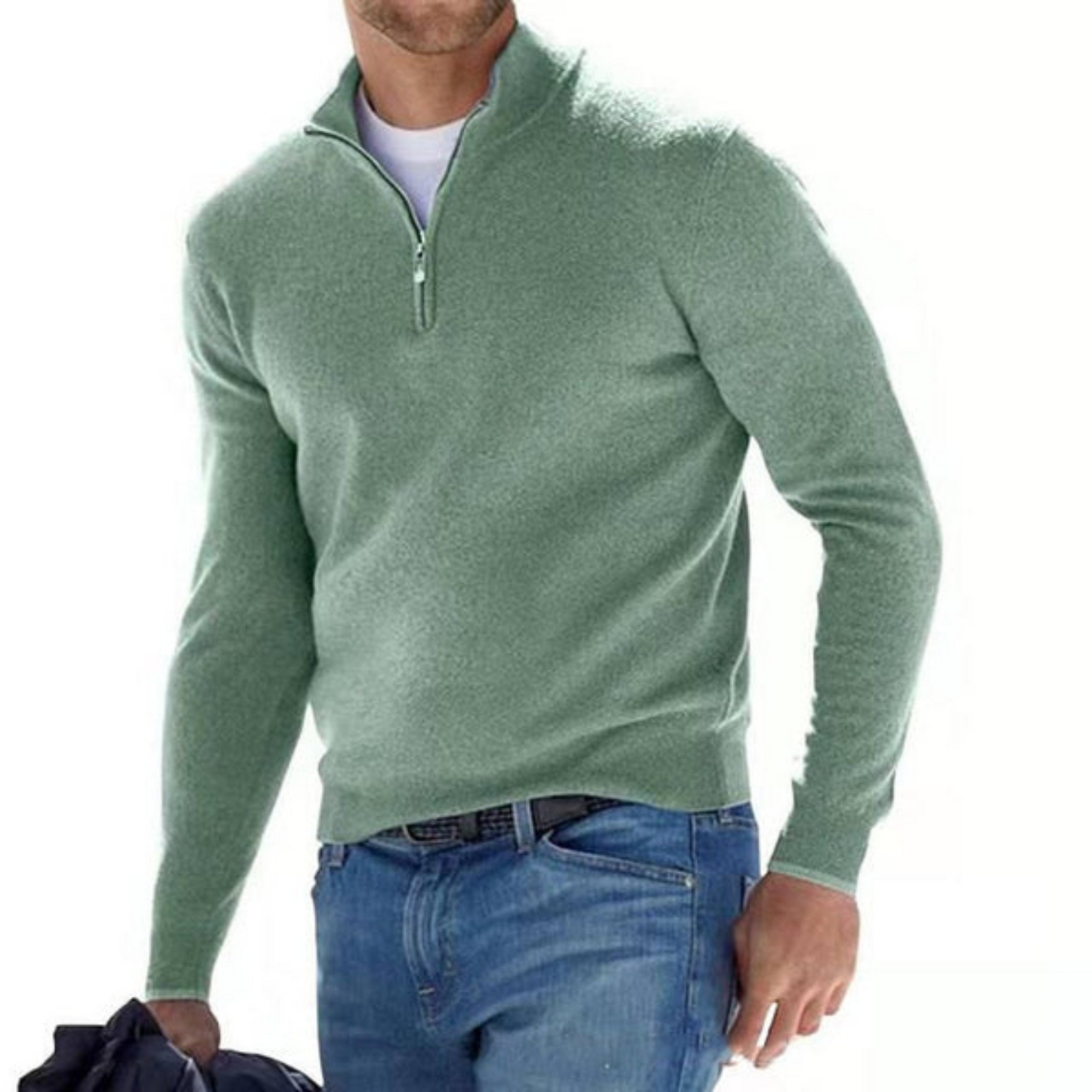 Pull à col montant avec fermeture éclair courte et bords-côtes