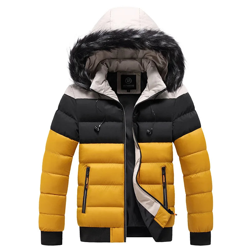 Veste d'hiver thermique avec capuche en fausse fourrure pour hommes