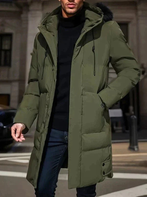 Parka Élégante Mi-Longue avec Capuche pour Hommes