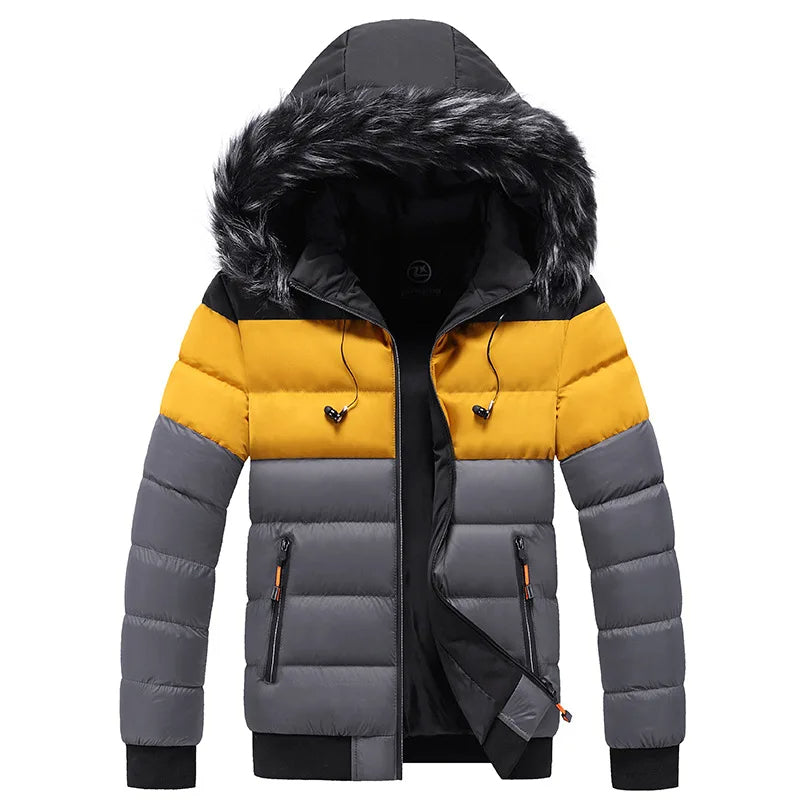 Veste d'hiver thermique avec capuche en fausse fourrure pour hommes