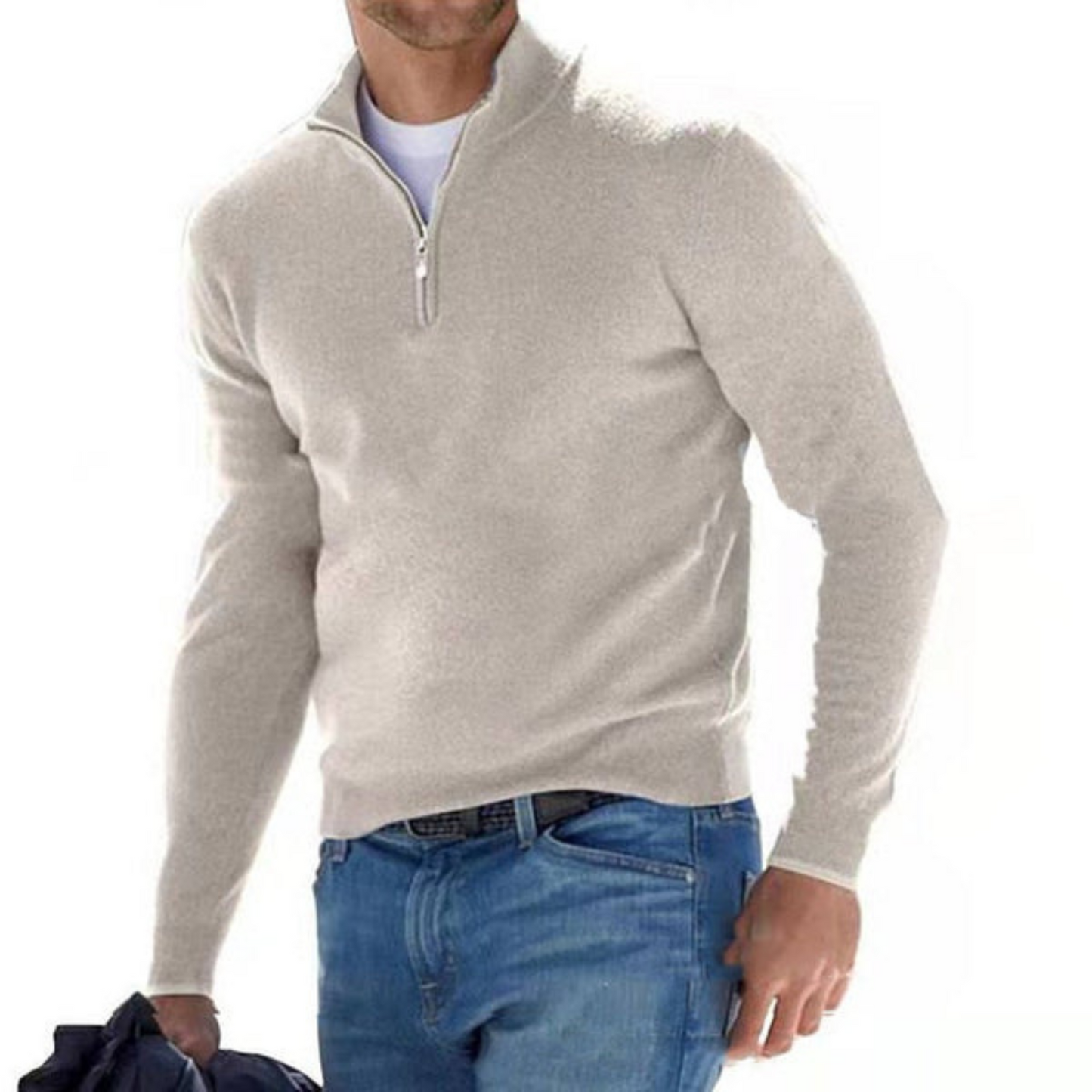 Pull à col montant avec fermeture éclair courte et bords-côtes
