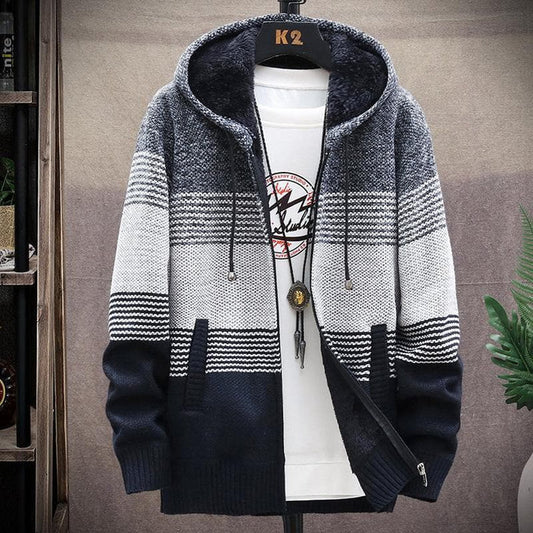 Cardigan long chaud avec capuche pour hommes