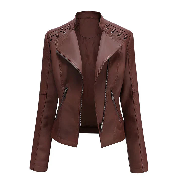 Veste en cuir PU avec fermeture éclair pour femmes