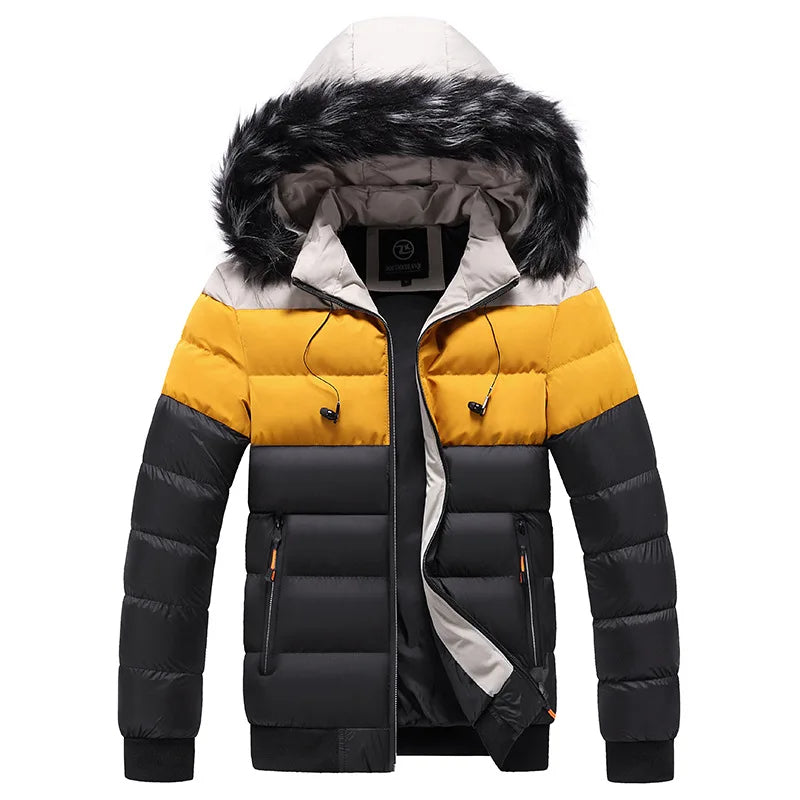 Veste d'hiver thermique avec capuche en fausse fourrure pour hommes