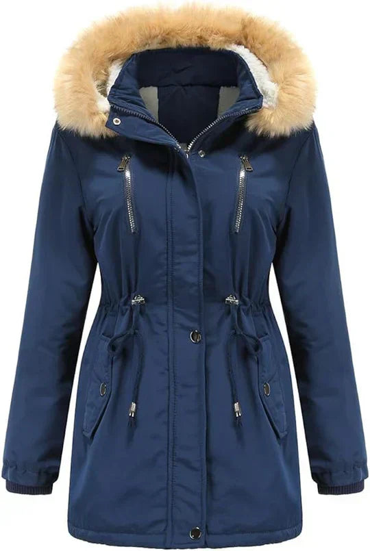 Manteau long avec capuche en fausse fourrure et doublure en polaire pour femmes