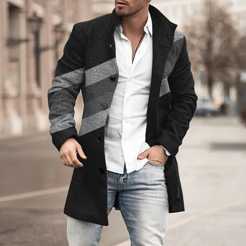 Manteau long en duvet à rayures diagonales pour hommes