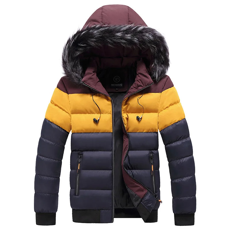 Veste d'hiver thermique avec capuche en fausse fourrure pour hommes