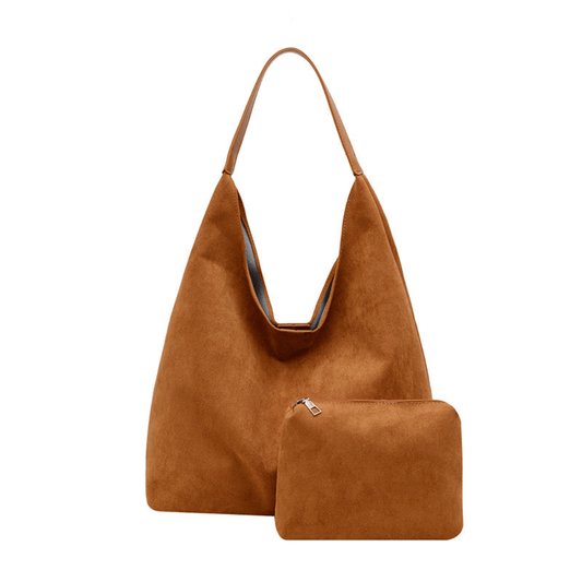 Sac souple en forme de V avec pochette assortie et anse longue