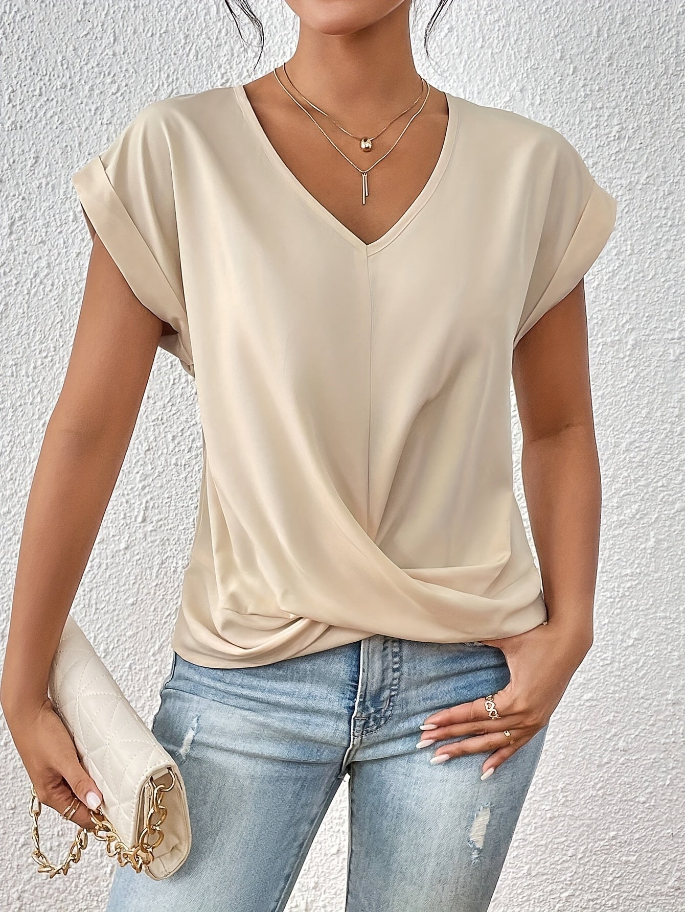 Élégant Top V-hlas avec Détail de Nœud pour Femmes