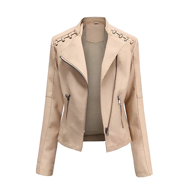 Veste en cuir PU avec fermeture éclair pour femmes