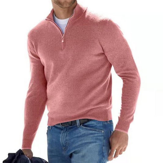 Pull à col montant avec fermeture éclair courte et bords-côtes