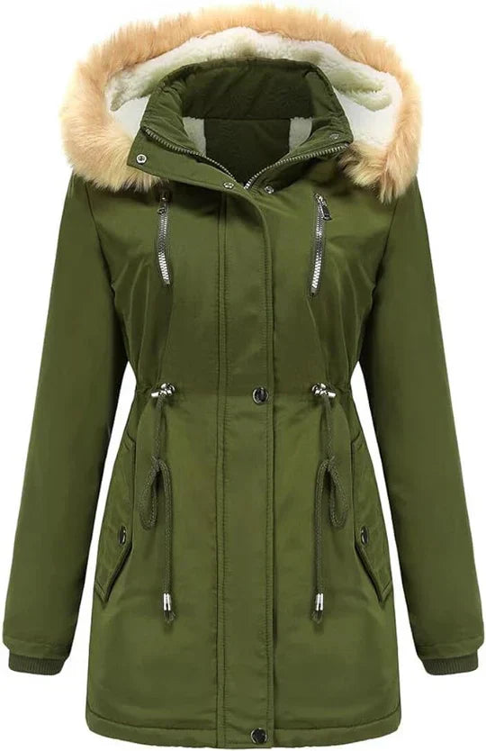 Manteau long avec capuche en fausse fourrure et doublure en polaire pour femmes