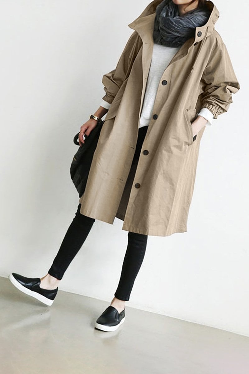 Manteau trench imperméable avec capuche pour femmes