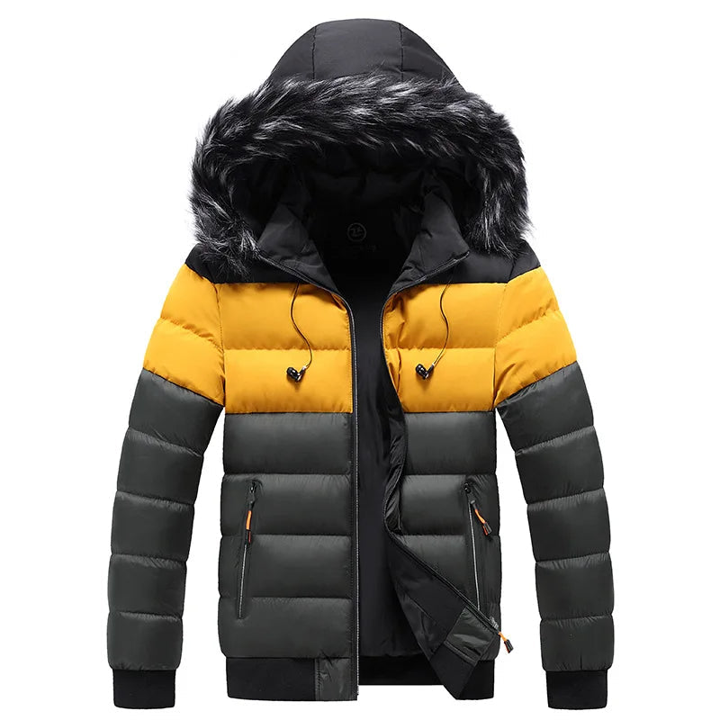 Veste d'hiver thermique avec capuche en fausse fourrure pour hommes