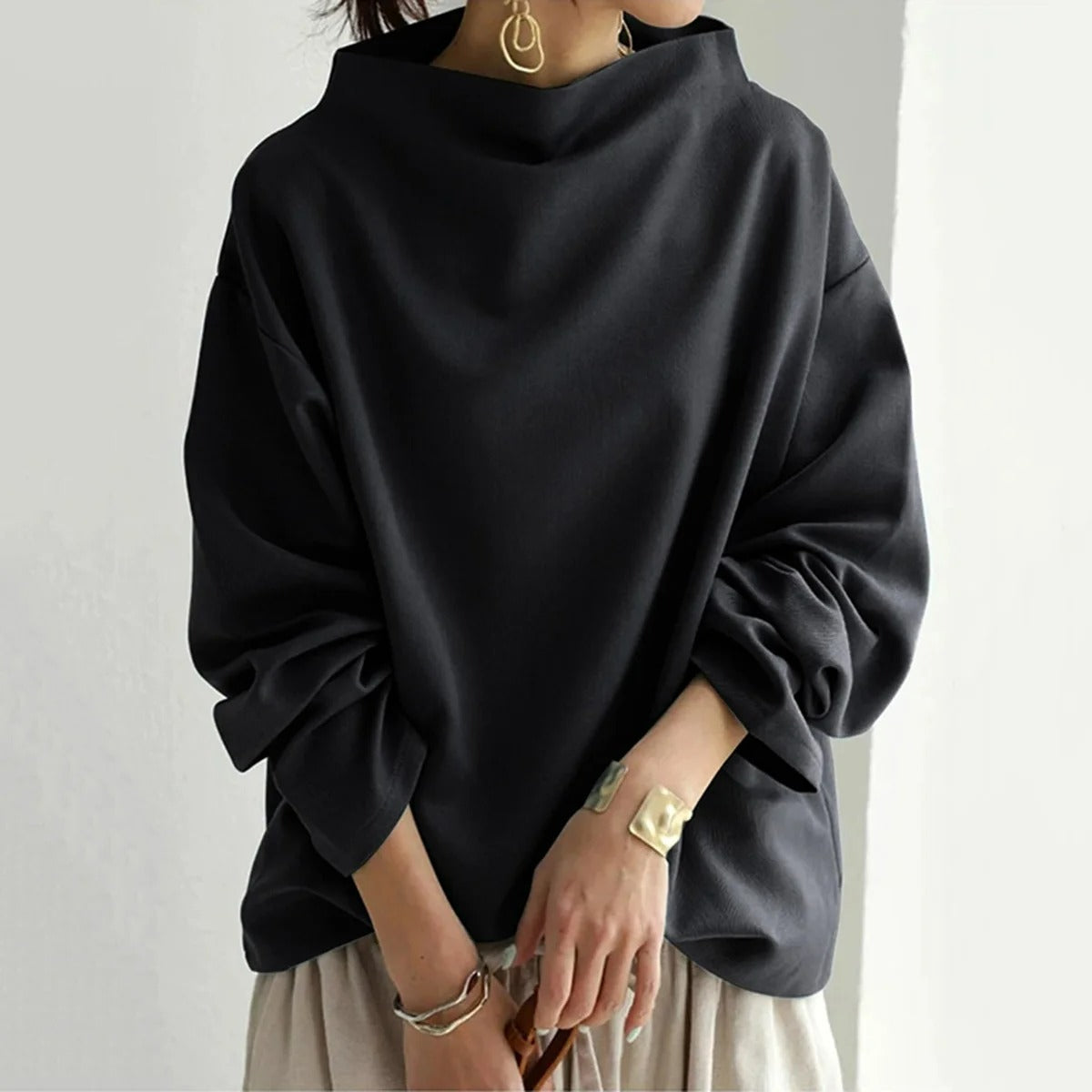 Pull Élégant à Col Montant pour Femmes