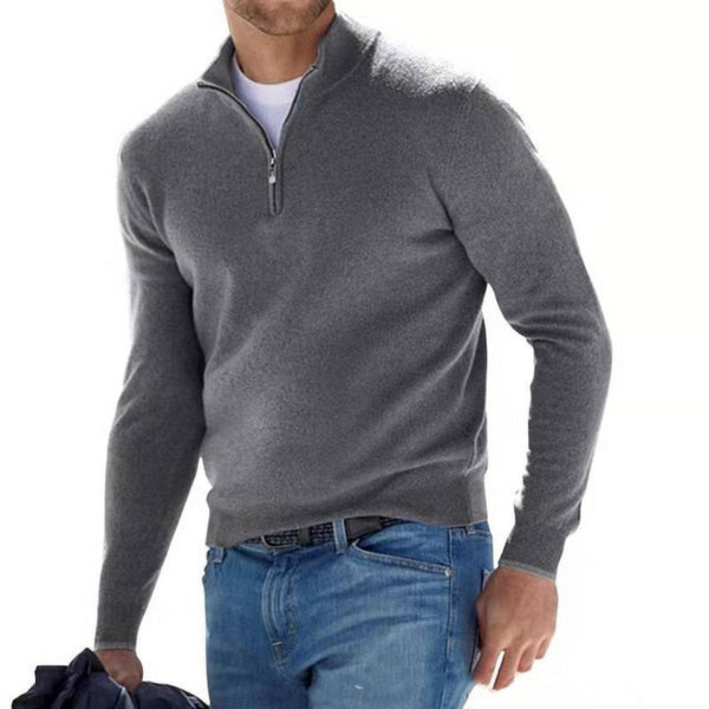 Pull à col montant avec fermeture éclair courte et bords-côtes