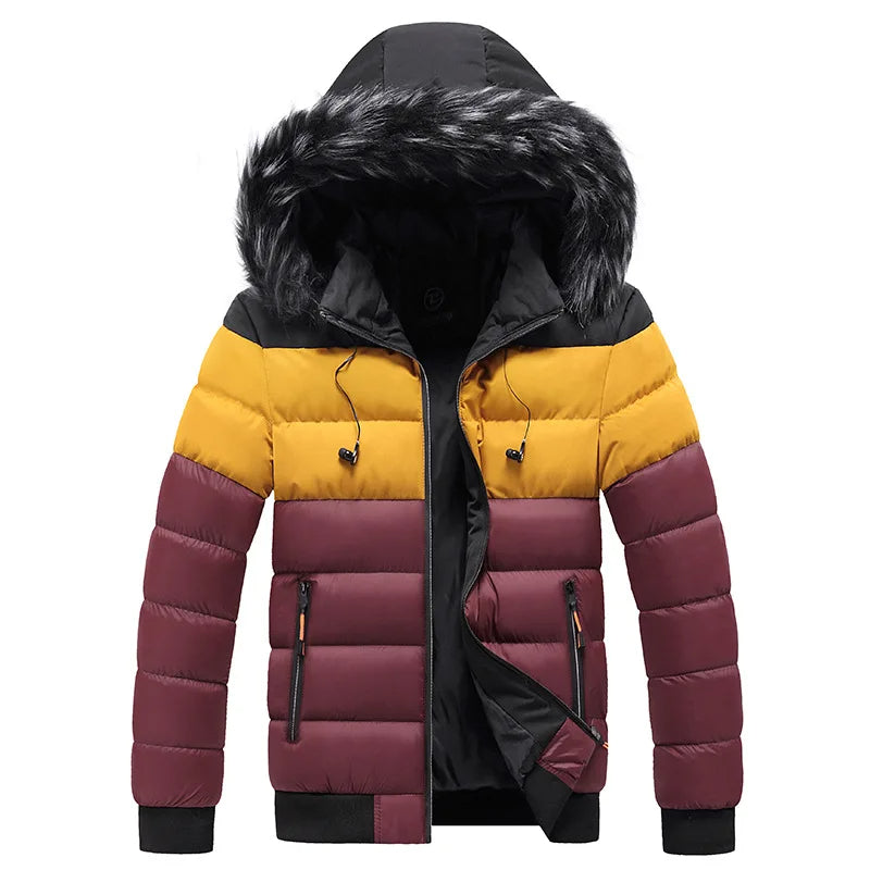 Veste d'hiver thermique avec capuche en fausse fourrure pour hommes