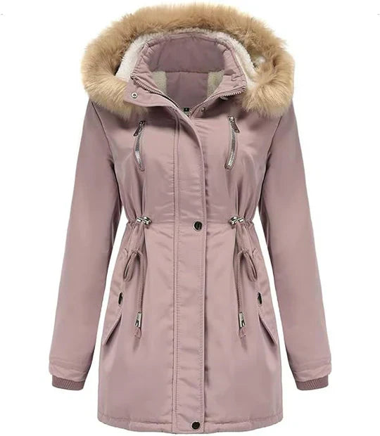 Manteau long avec capuche en fausse fourrure et doublure en polaire pour femmes