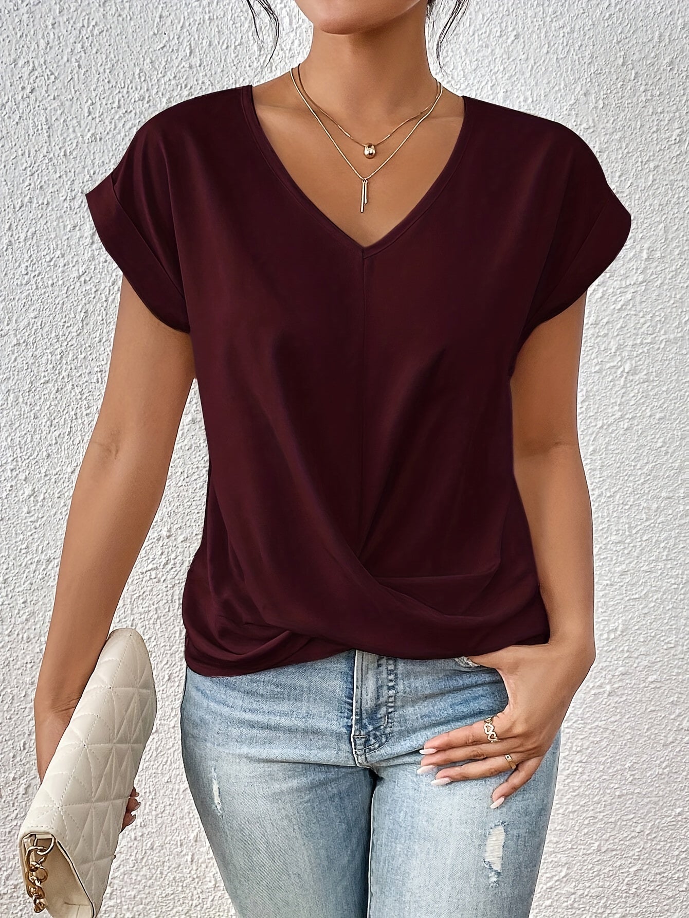 Élégant Top V-hlas avec Détail de Nœud pour Femmes