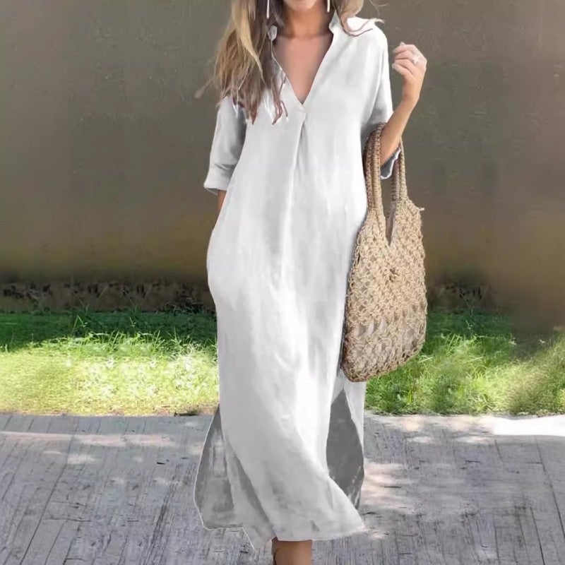 Robe longue à coupe ample avec manches courtes