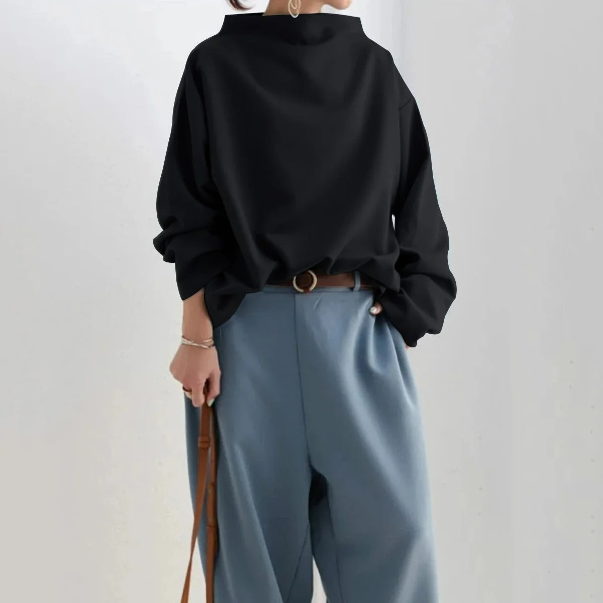 Pull Élégant à Col Montant pour Femmes