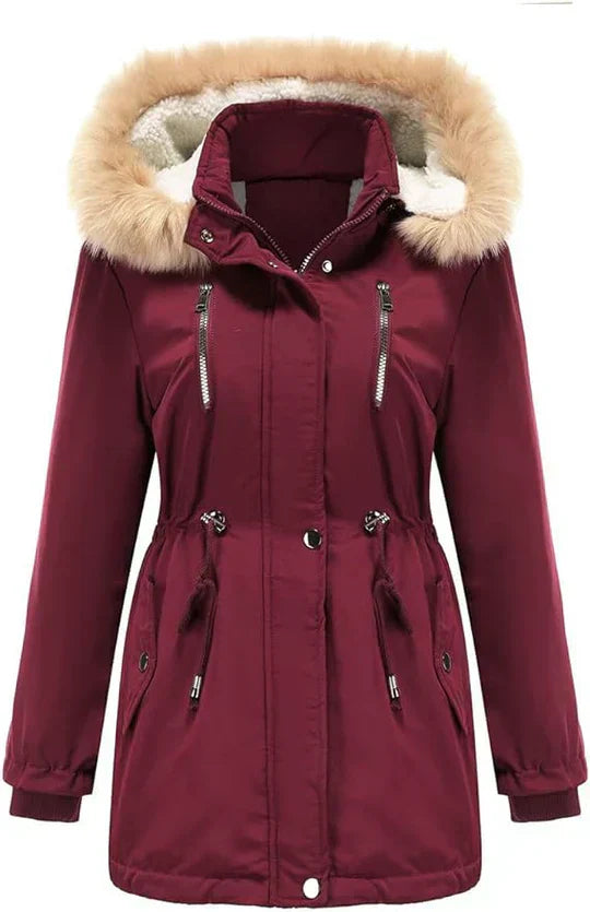 Manteau long avec capuche en fausse fourrure et doublure en polaire pour femmes