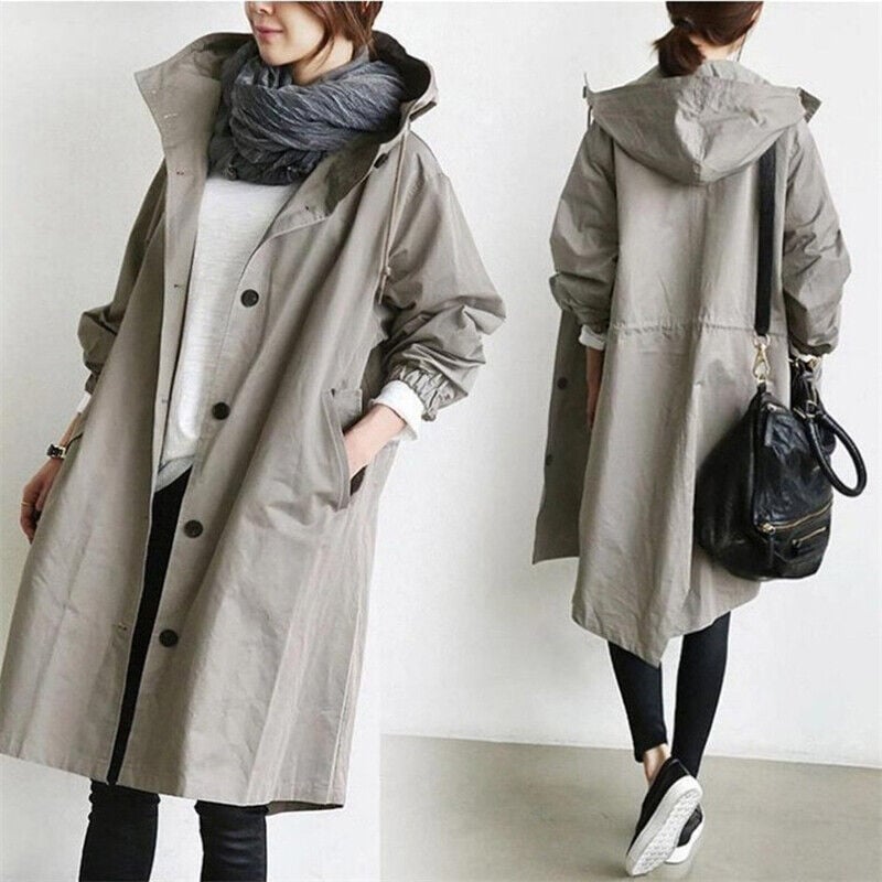 Manteau trench imperméable avec capuche pour femmes