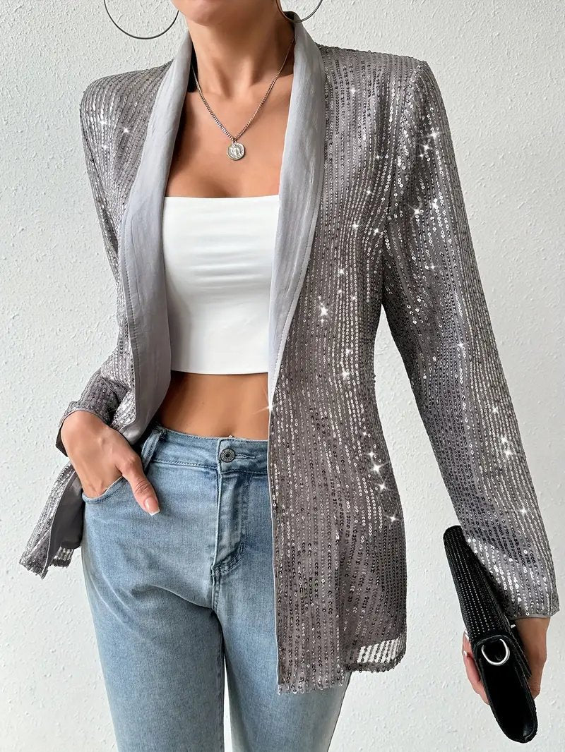 Blazer gris à sequins brillants pour femmes