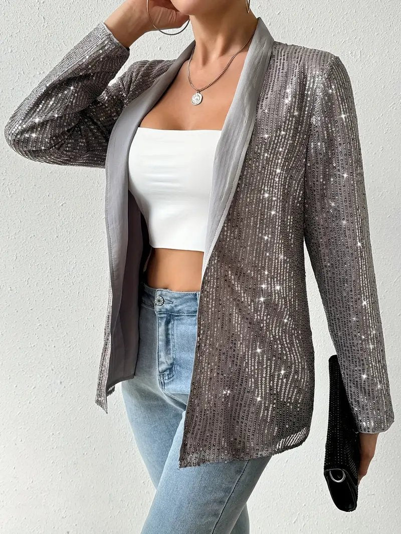 Blazer gris à sequins brillants pour femmes