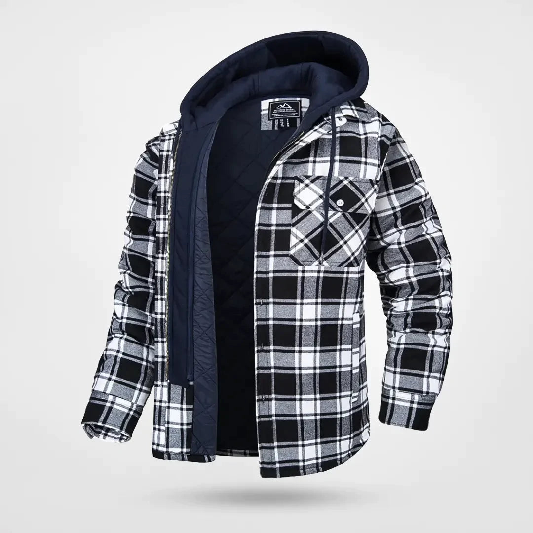 Parka Élégante à Motif Carreaux avec Capuche pour Hommes
