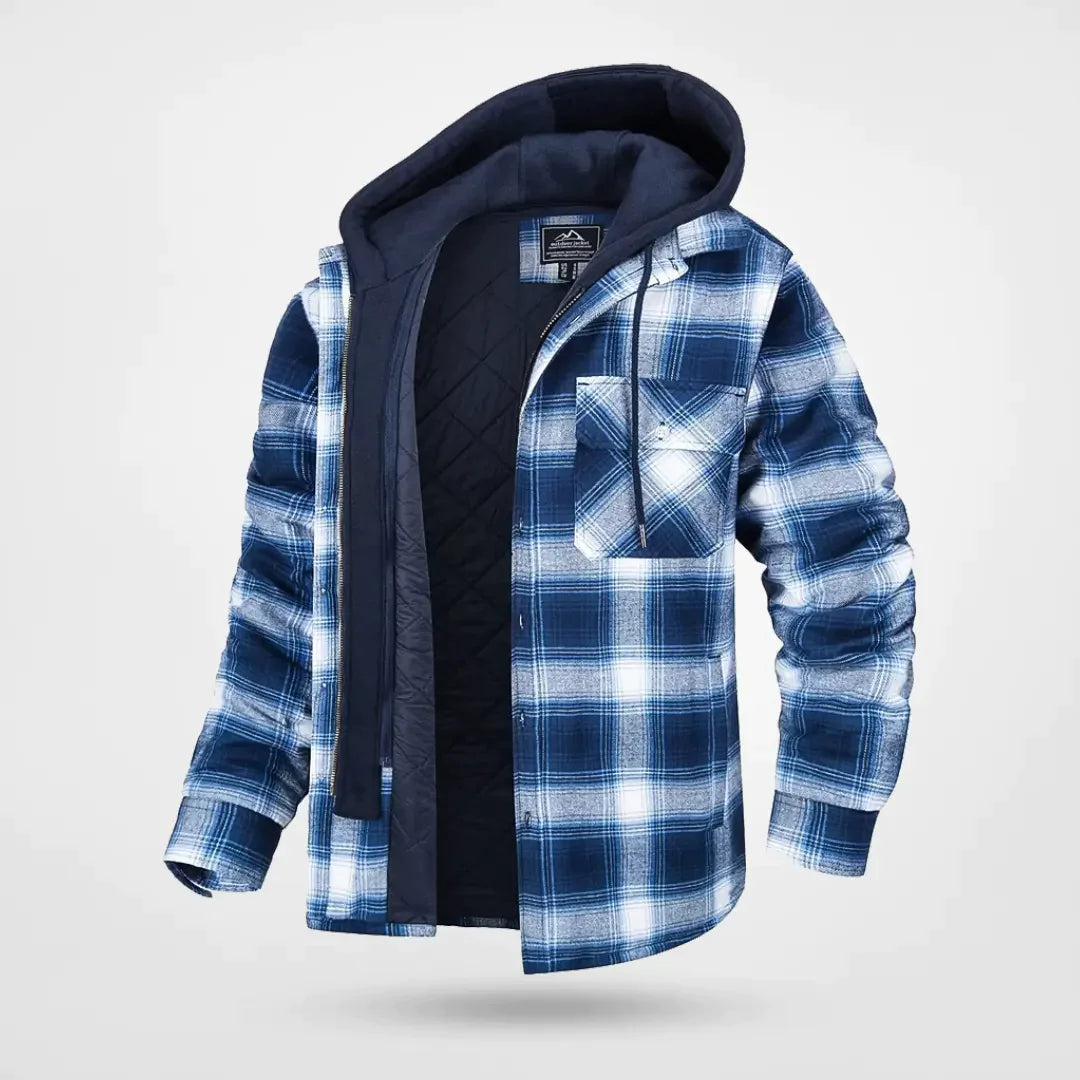 Parka Élégante à Motif Carreaux avec Capuche pour Hommes