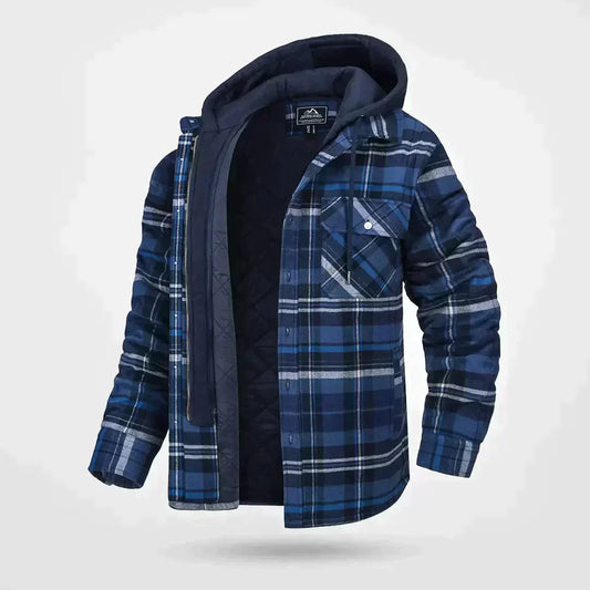 Parka Élégante à Motif Carreaux avec Capuche pour Hommes