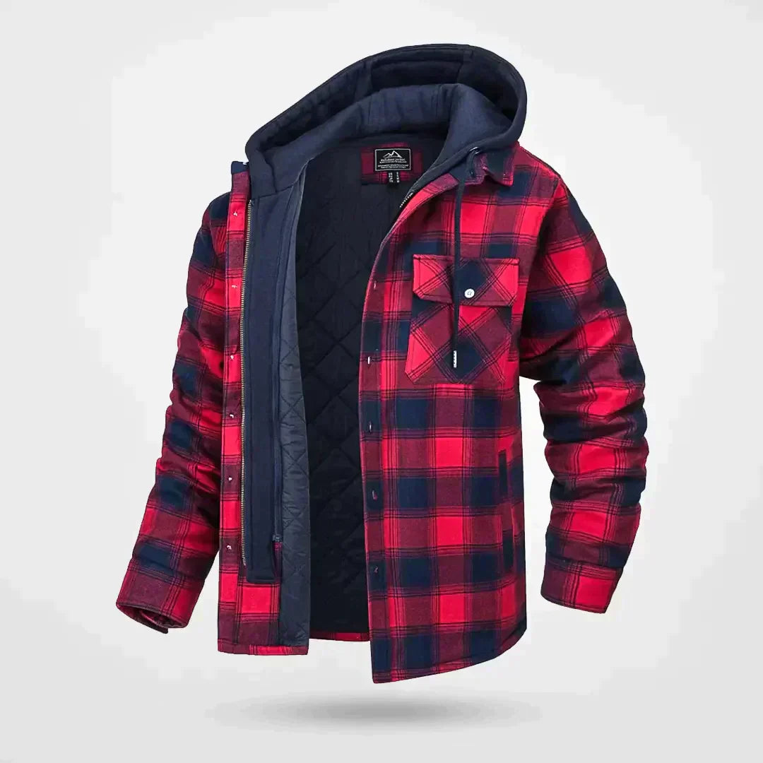 Parka Élégante à Motif Carreaux avec Capuche pour Hommes
