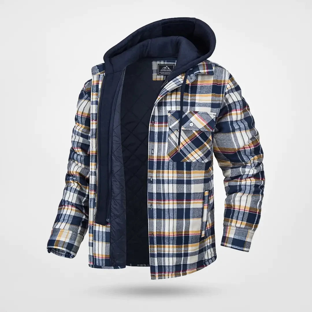 Parka Élégante à Motif Carreaux avec Capuche pour Hommes