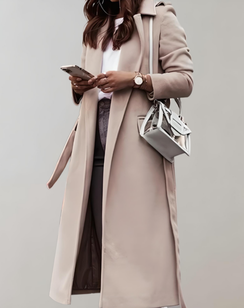 Manteau long avec poches latérales et fermeture éclair pour femmes