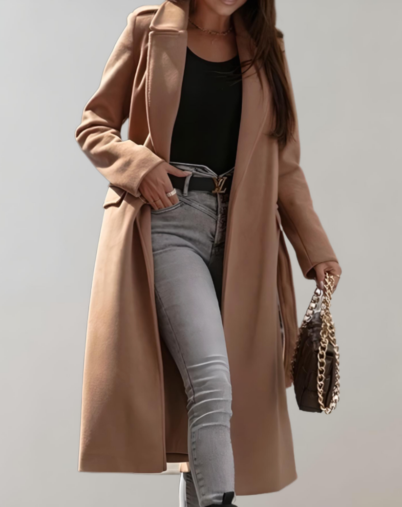 Manteau long avec poches latérales et fermeture éclair pour femmes