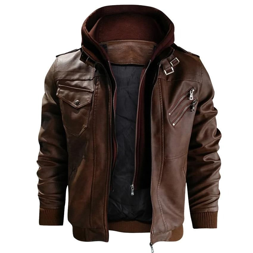 Veste de moto en simili cuir pour hommes