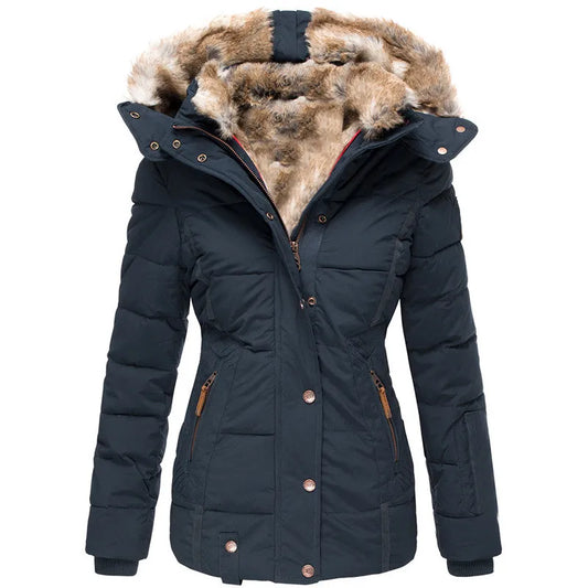Veste d'Hiver Élégante avec Col Fourrure pour Femmes