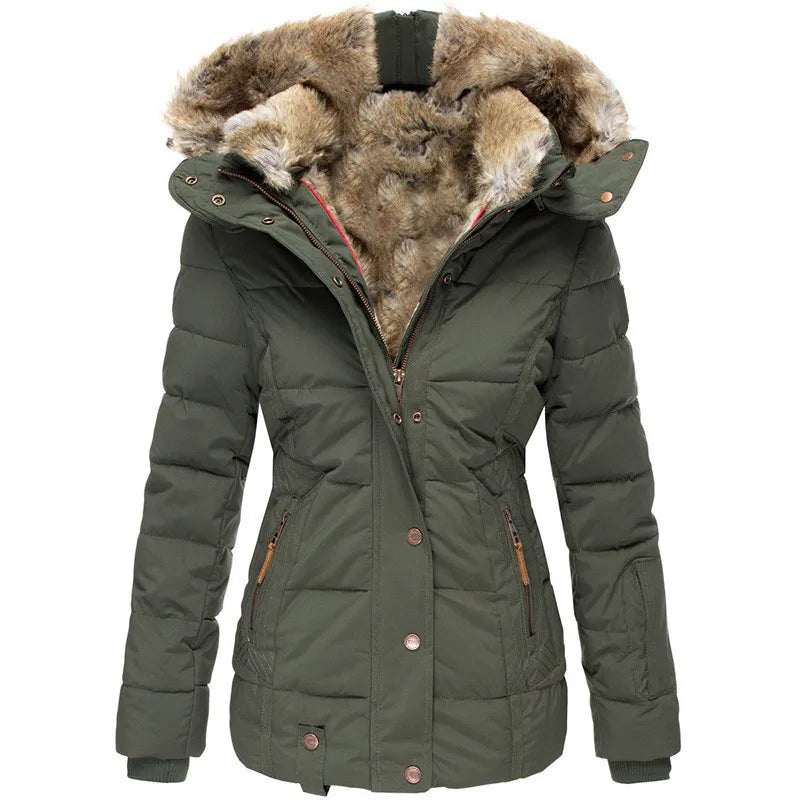 Veste d'Hiver Élégante avec Col Fourrure pour Femmes