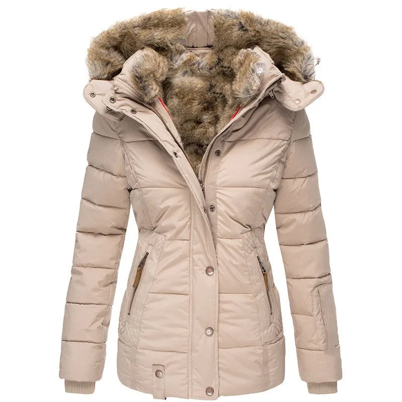 Veste d'Hiver Élégante avec Col Fourrure pour Femmes