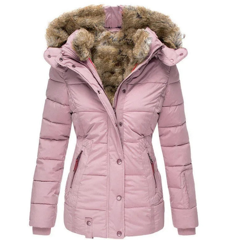 Veste d'Hiver Élégante avec Col Fourrure pour Femmes