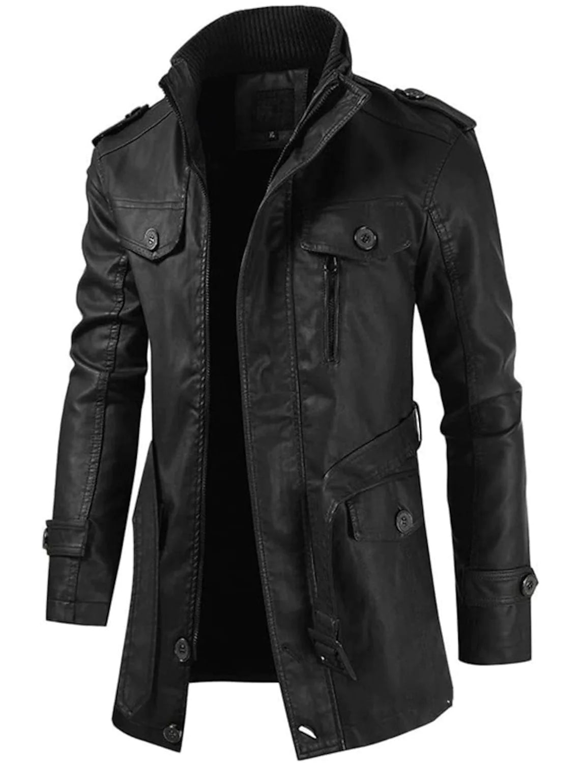 Manteau long en cuir vintage pour hommes