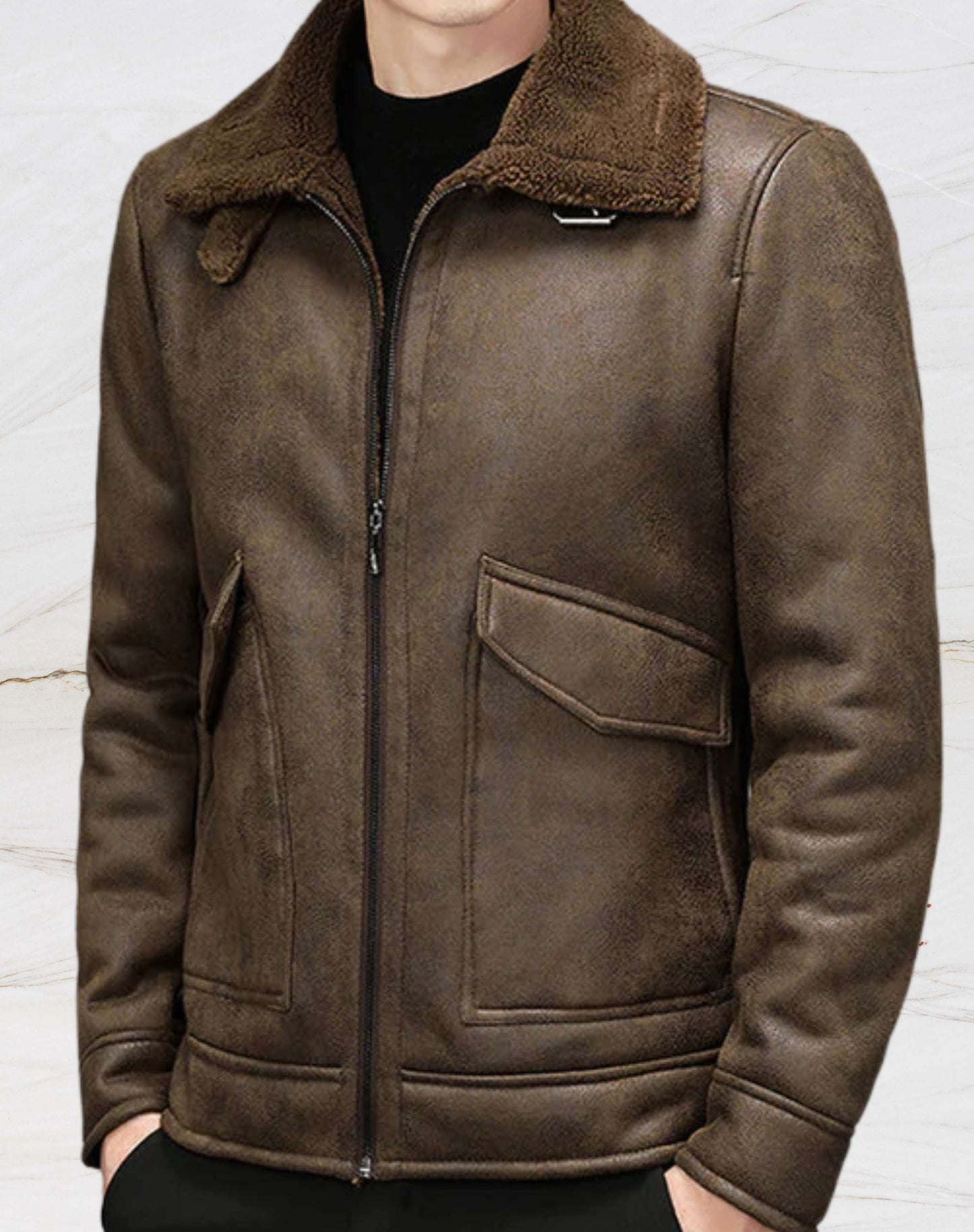 Veste en cuir marron vintage pour hommes