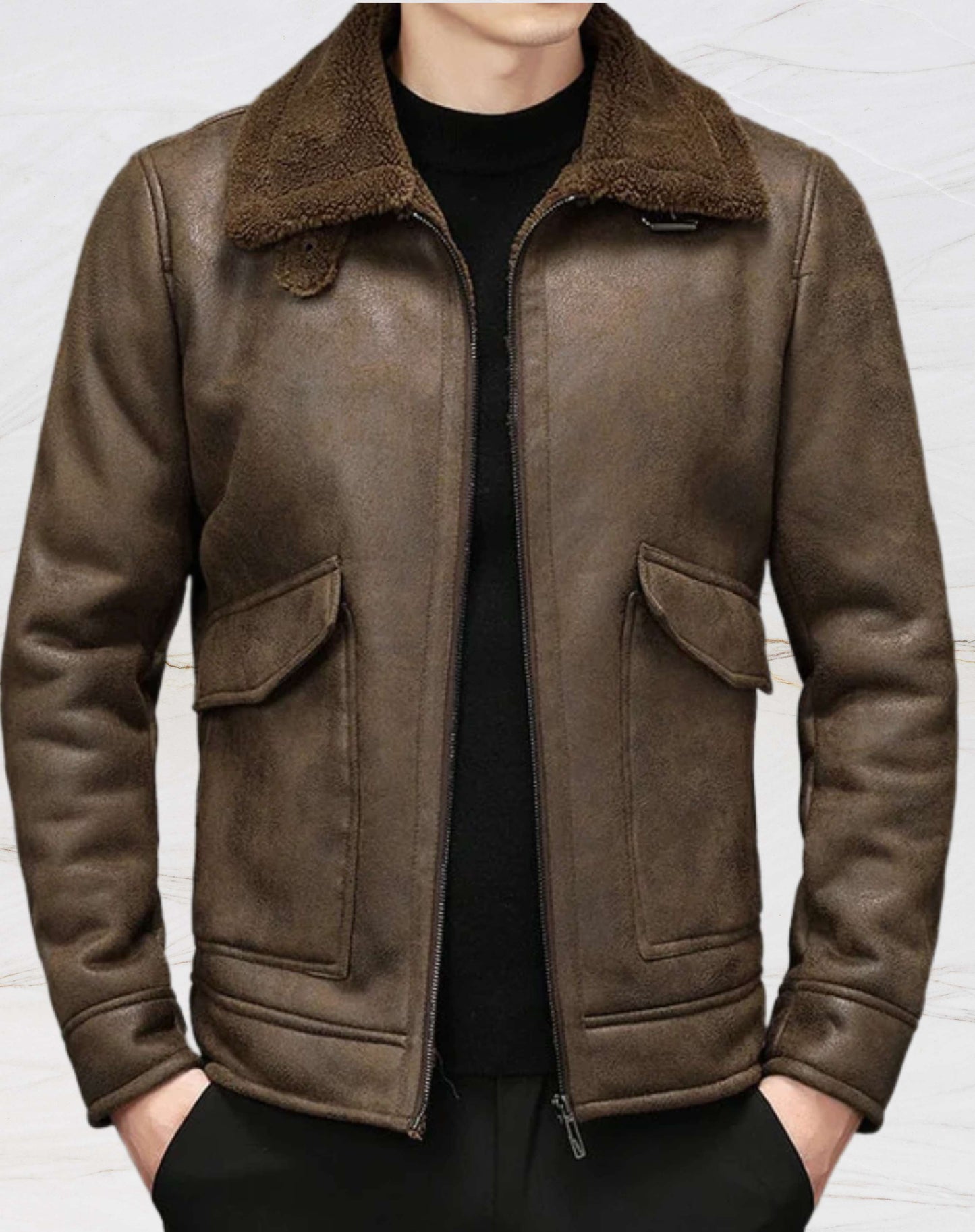 Veste en cuir marron vintage pour hommes