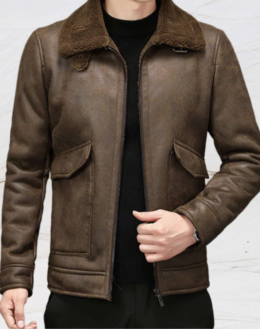 Veste en cuir marron vintage pour hommes