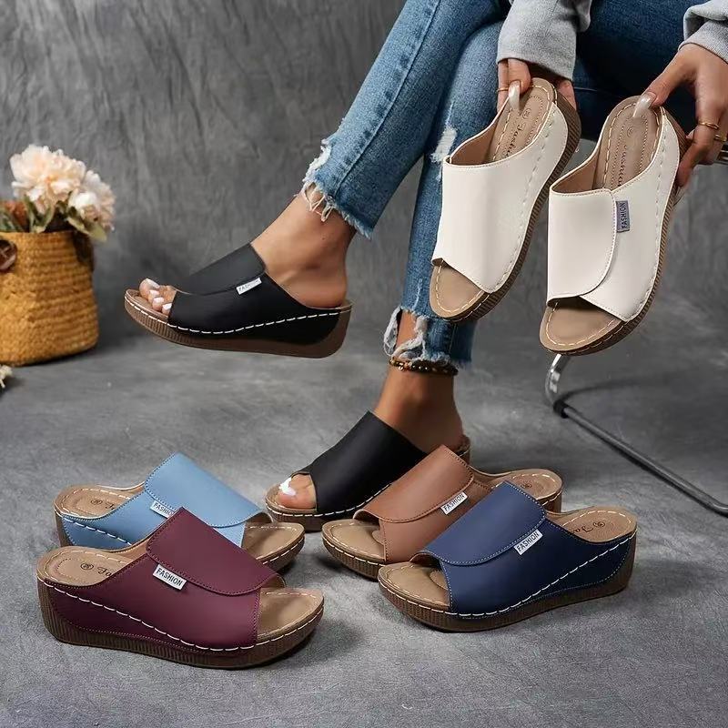 Mules ouvertes à semelle surélevée avec couture visible