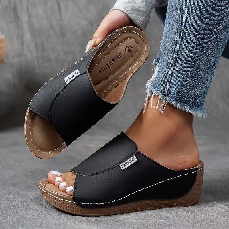 Mules ouvertes à semelle surélevée avec couture visible