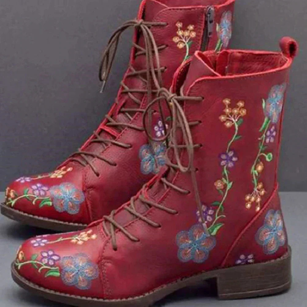 Bottes Chic à Broderies Ethniques pour Femmes